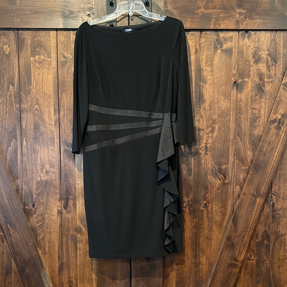 Chaps Black 3/4 Sleeve Dress with Ruffle Accent